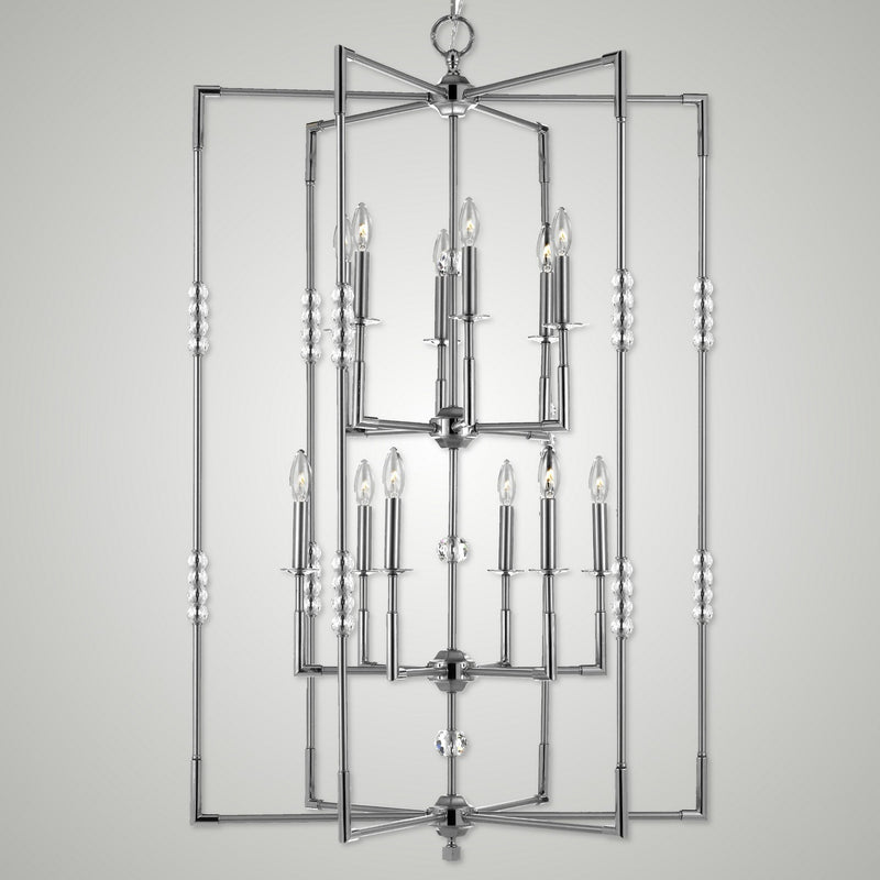 American Brass & Crystal CH3505-37G-38G-ST 12 Light Chandelier, Pewter with Polished Nickel