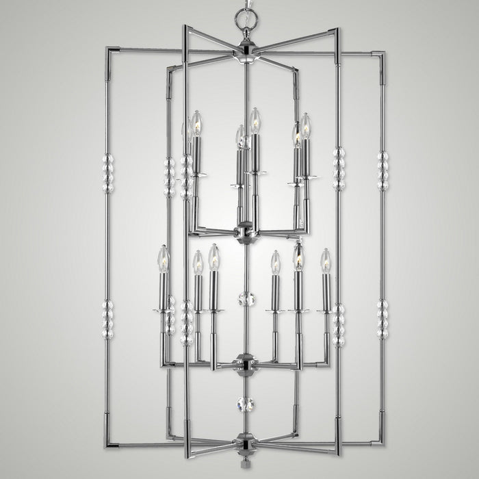 American Brass & Crystal CH3505-37G-38G-ST 12 Light Chandelier, Pewter with Polished Nickel