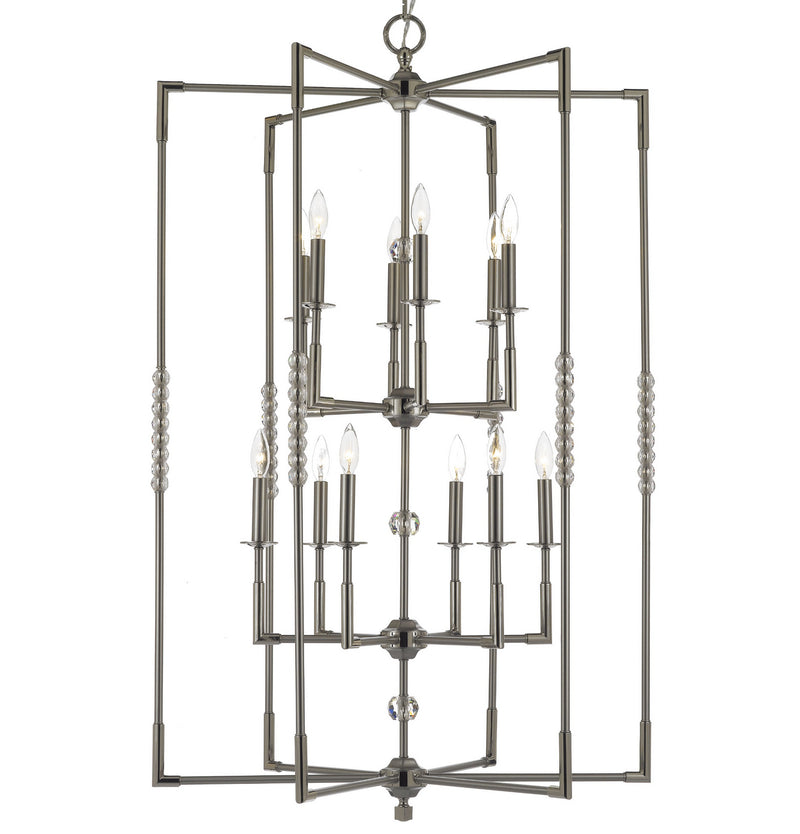 American Brass & Crystal CH3505-37G-38G-ST 12 Light Chandelier, Pewter with Polished Nickel