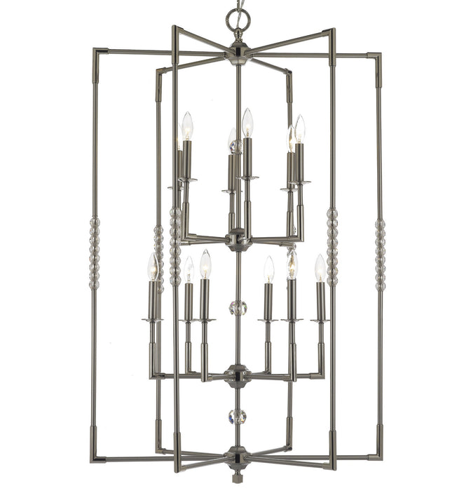 American Brass & Crystal CH3505-37G-38G-ST 12 Light Chandelier, Pewter with Polished Nickel