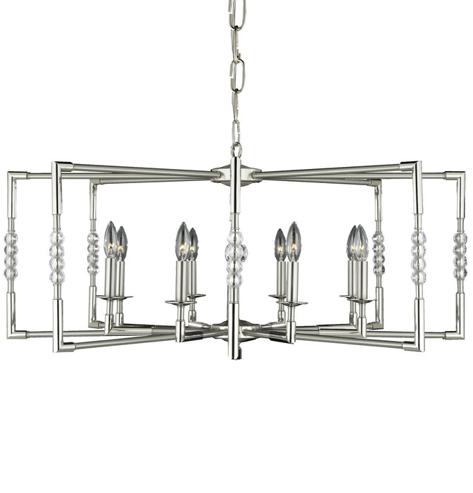 American Brass & Crystal CH3605-37G-38G-ST Eight Light Chandelier, Pewter w/Polished Nickel Accents