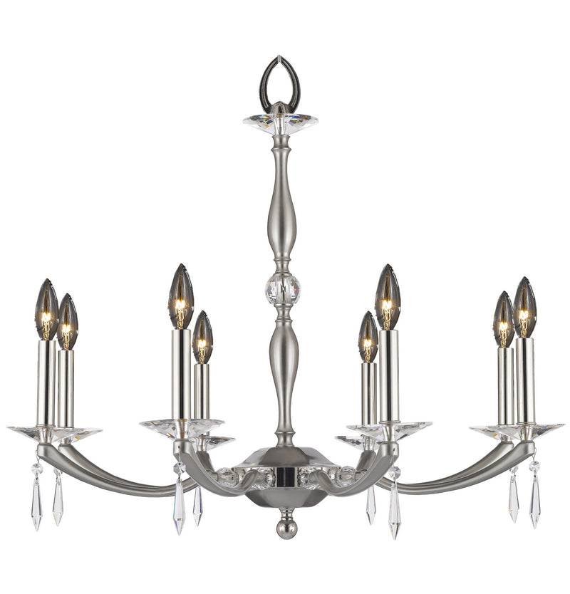 American Brass & Crystal CH5326-SP-37G-38G-ST Eight Light Chandelier, Pewter w/Polished Nickel Accents