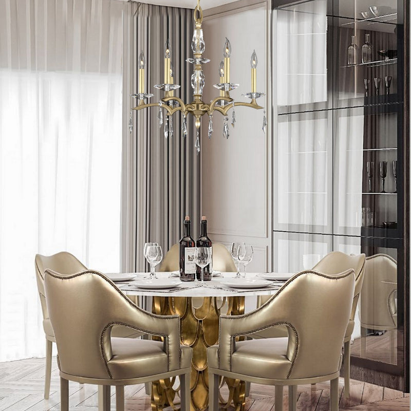 American Brass & Crystal CH5503-G-36G-ST Six Light Chandelier, Polished Nickel