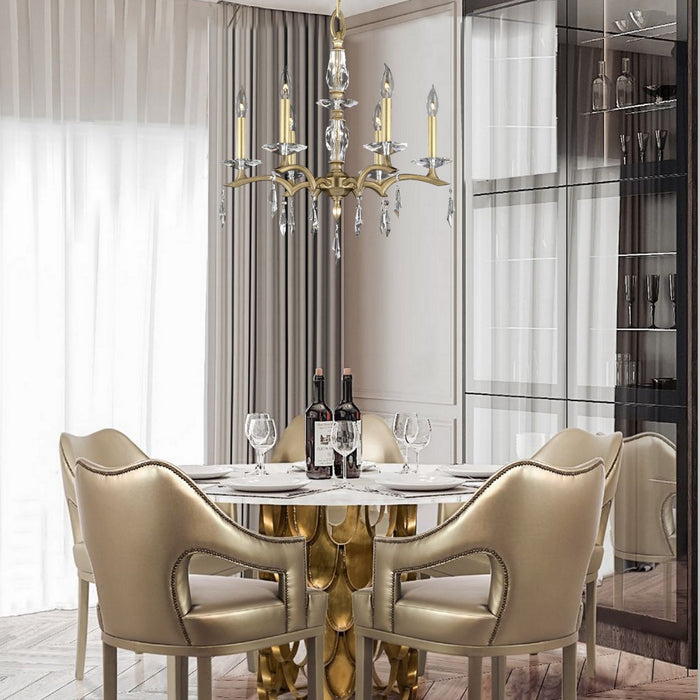 American Brass & Crystal CH5503-G-36G-ST Six Light Chandelier, Polished Nickel