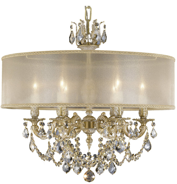 American Brass & Crystal CH6522-ALN-04G-PI-PG Six Light Chandelier, Antique White Glossy