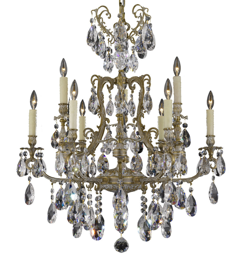 American Brass & Crystal CH7423-O-04G-PI Nine Light Chandelier, Antique White Glossy
