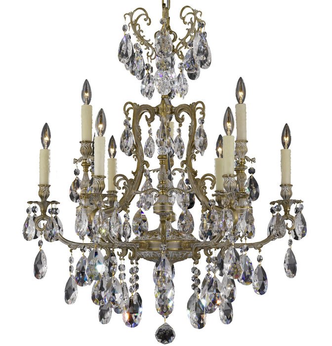 American Brass & Crystal CH7423-O-04G-PI Nine Light Chandelier, Antique White Glossy