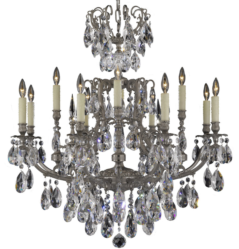 American Brass & Crystal CH7425-O-07G-PI 12 Light Chandelier, Satin Nickel