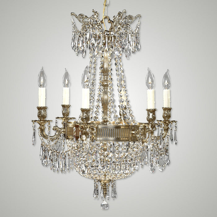 American Brass & Crystal CH8141-P-12G-PI Nine Light Chandelier, Polished Brass with Black Inlay