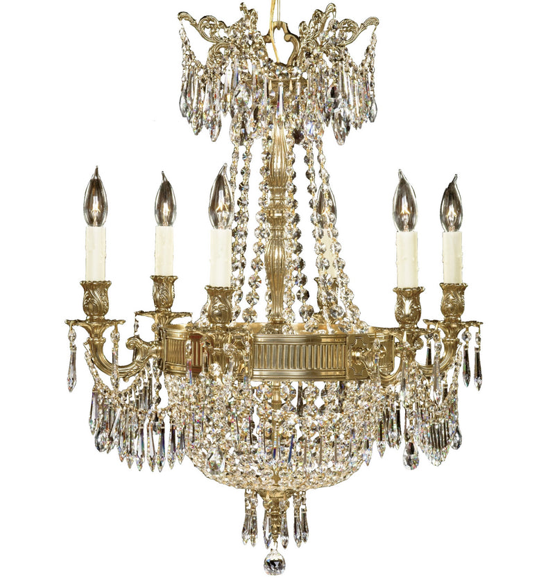 American Brass & Crystal CH8141-P-12G-PI Nine Light Chandelier, Polished Brass with Black Inlay