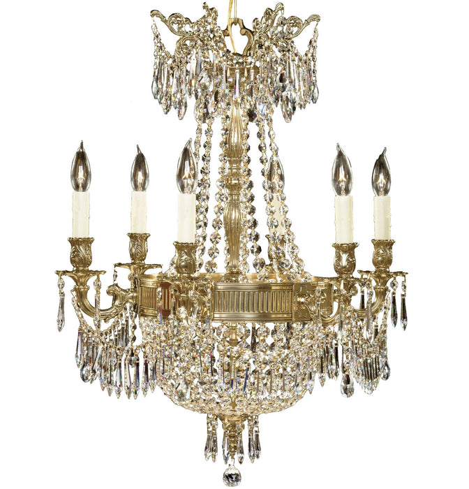 American Brass & Crystal CH8141-P-12G-PI Nine Light Chandelier, Polished Brass with Black Inlay