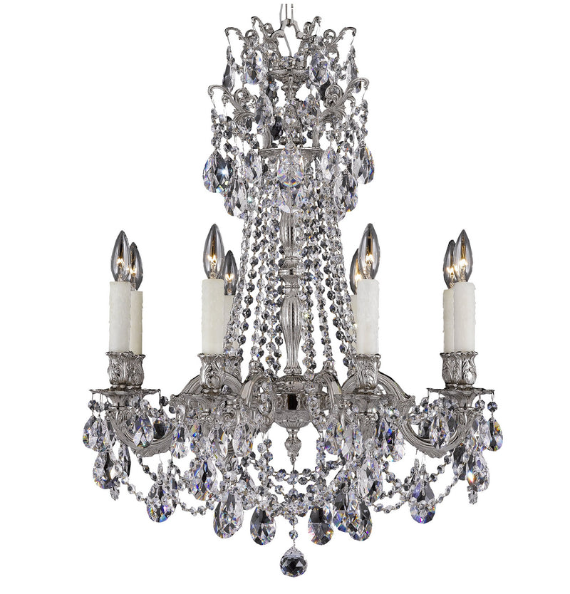 American Brass & Crystal CH9238-O-08G-PI Eight Light Chandelier, Silver