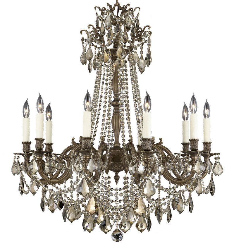 American Brass & Crystal CH9258-ATK-21S-PI Ten Light Chandelier, Palace Bronze