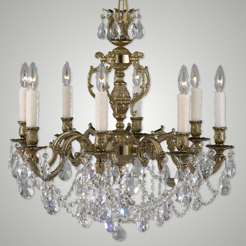 American Brass & Crystal CH9542-O-16G-PI Eight Light Chandelier, True Brass