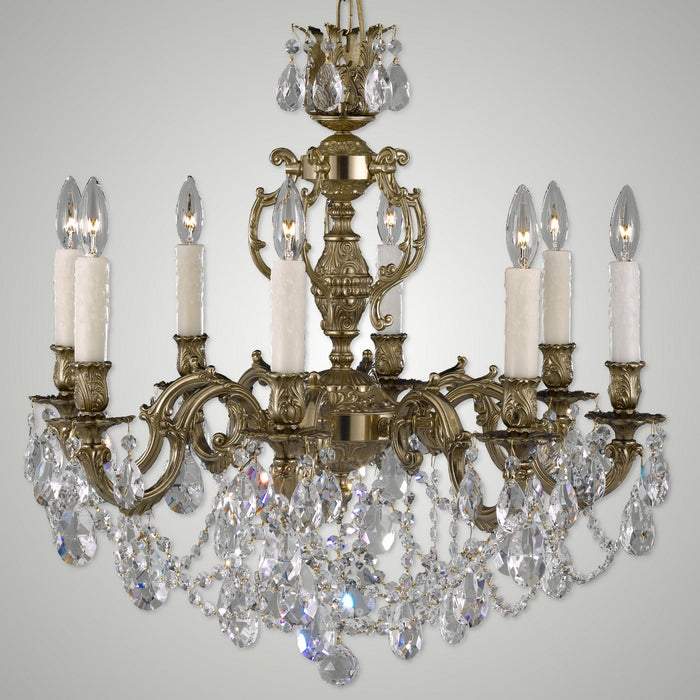 American Brass & Crystal CH9542-O-16G-PI Eight Light Chandelier, True Brass