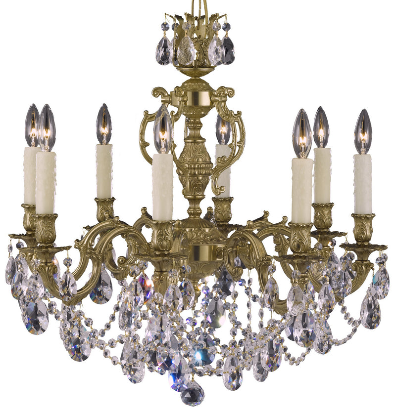 American Brass & Crystal CH9542-O-16G-PI Eight Light Chandelier, True Brass