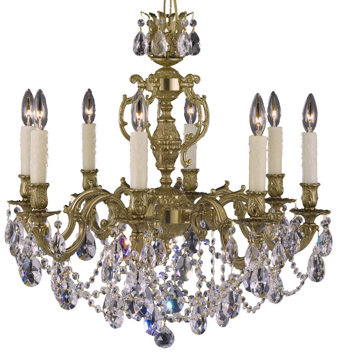 American Brass & Crystal CH9542-O-16G-PI Eight Light Chandelier, True Brass