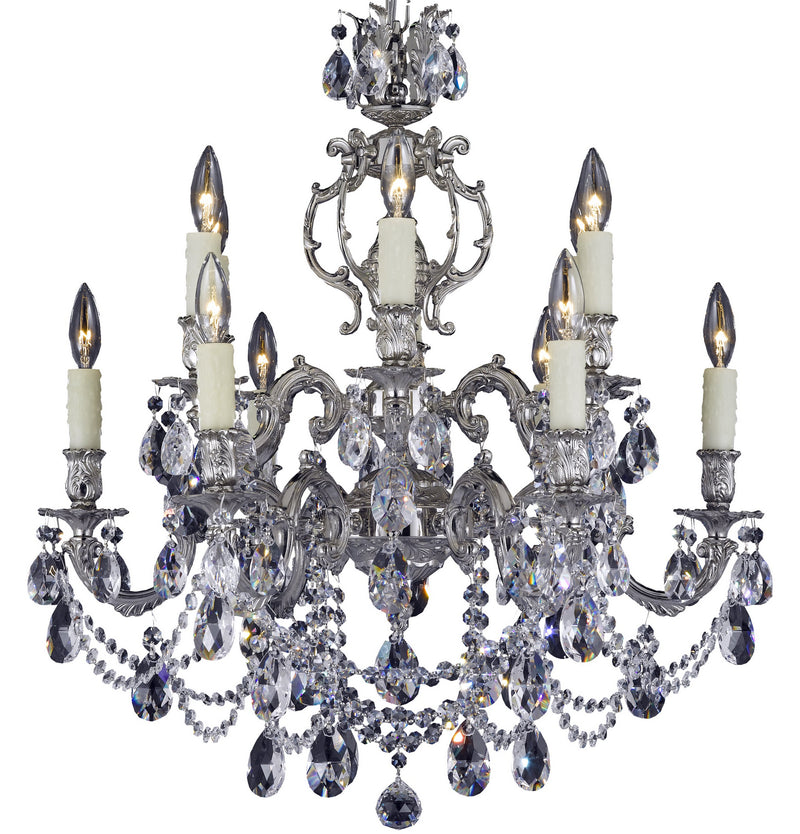 American Brass & Crystal CH9552-O-08G-PI 12 Light Chandelier, Silver