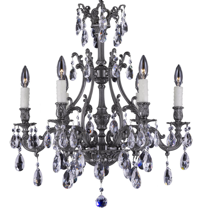 American Brass & Crystal CH9631-O-10G-PI Six Light Chandelier, Antique Silver
