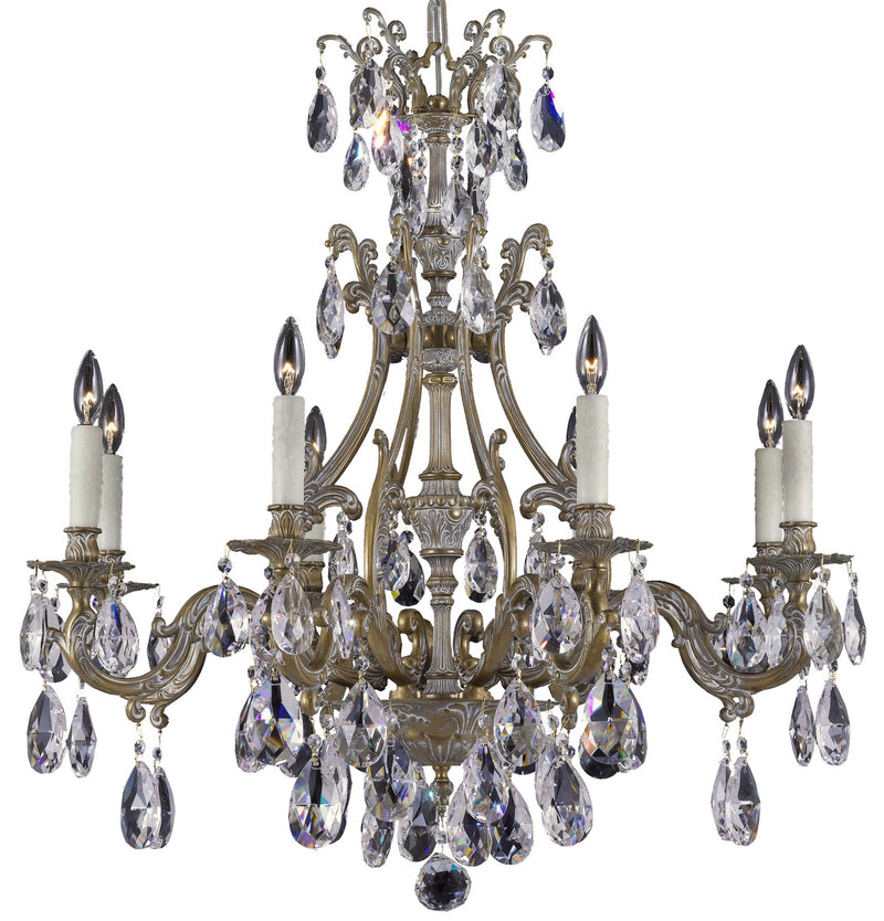 American Brass & Crystal CH9633-O-04G-PI Eight Light Chandelier, Antique White Glossy