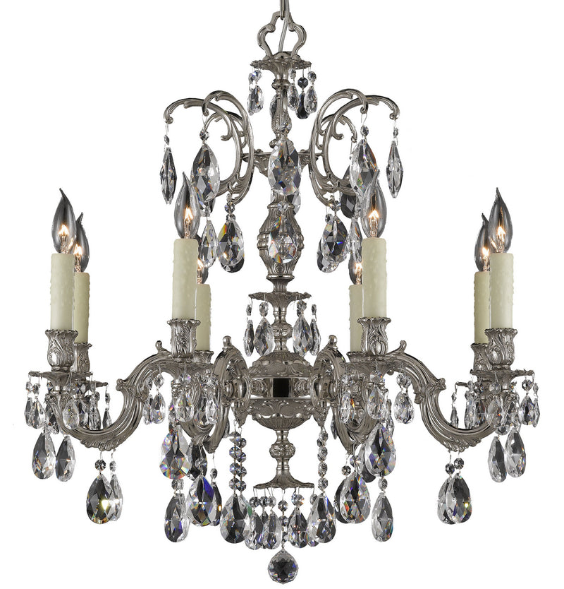 American Brass & Crystal CH9714-O-08G-PI Eight Light Chandelier, Silver
