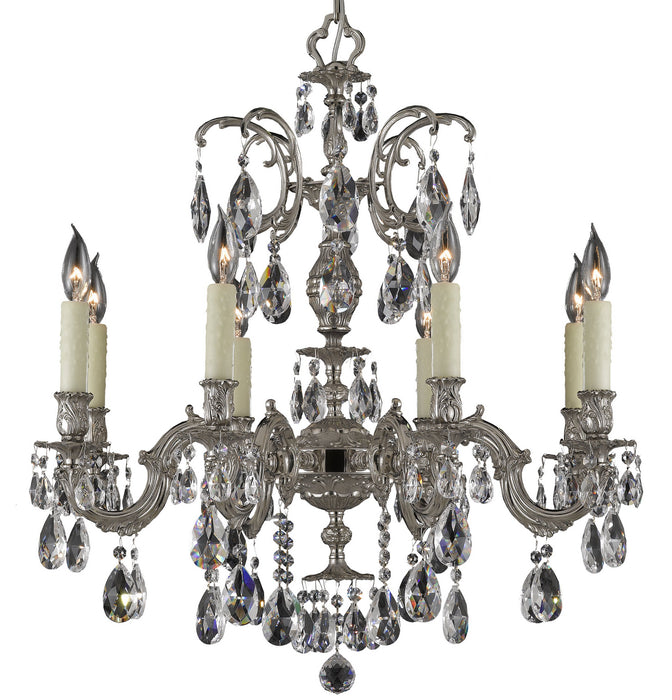 American Brass & Crystal CH9714-O-08G-PI Eight Light Chandelier, Silver