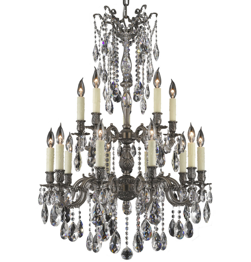 American Brass & Crystal CH9823-O-10G-PI 15 Light Chandelier, Antique Silver