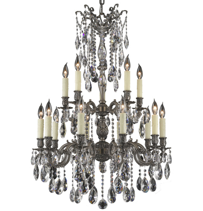 American Brass & Crystal CH9823-O-10G-PI 15 Light Chandelier, Antique Silver