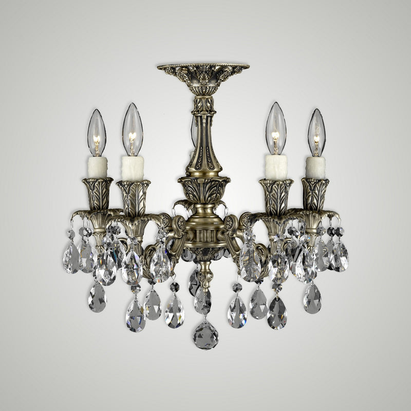 American Brass & Crystal FM2015-O-02G-PI Five Light Semi-Flush Mount, Antique Black Glossy