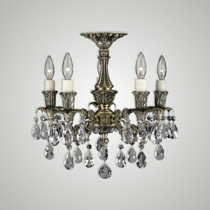 American Brass & Crystal FM2015-O-02G-PI Five Light Semi-Flush Mount, Antique Black Glossy