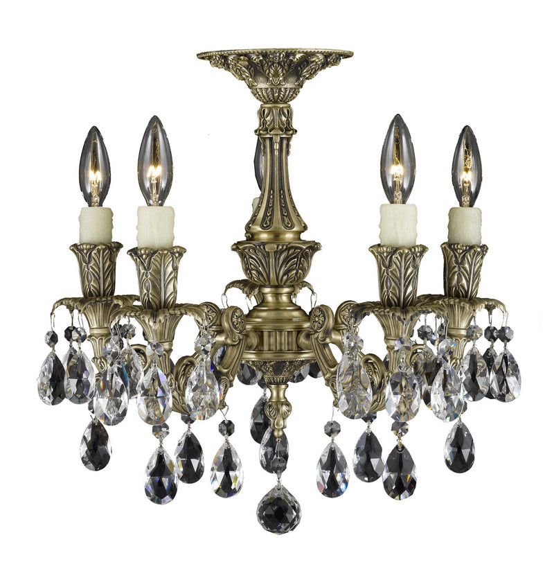 American Brass & Crystal FM2015-O-02G-PI Five Light Semi-Flush Mount, Antique Black Glossy