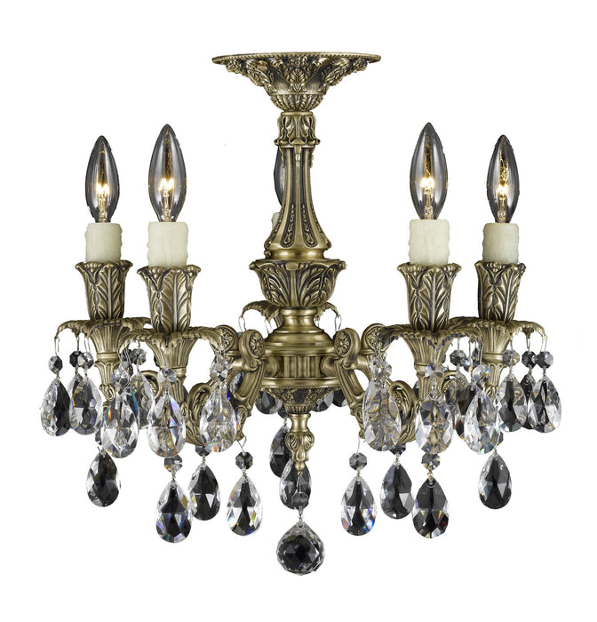 American Brass & Crystal FM2015-O-02G-PI Five Light Semi-Flush Mount, Antique Black Glossy