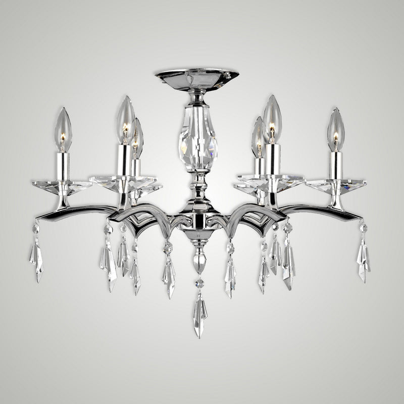 American Brass & Crystal FM5523-G-38G-ST Six Light Semi-Flush Mount, Polished Nickel