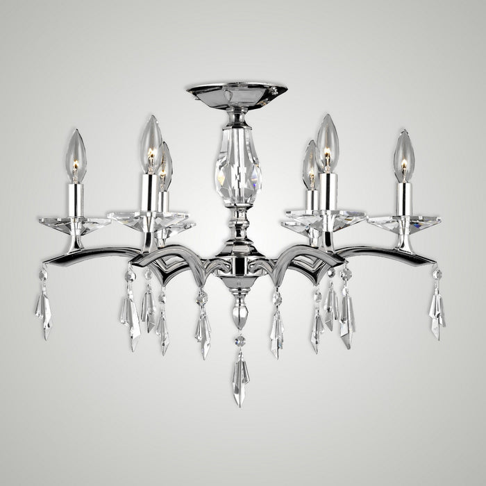 American Brass & Crystal FM5523-G-38G-ST Six Light Semi-Flush Mount, Polished Nickel