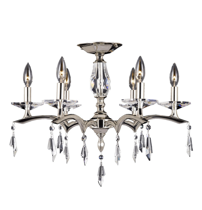 American Brass & Crystal FM5523-G-38G-ST Six Light Semi-Flush Mount, Polished Nickel