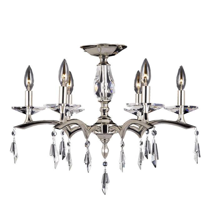 American Brass & Crystal FM5523-G-38G-ST Six Light Semi-Flush Mount, Polished Nickel