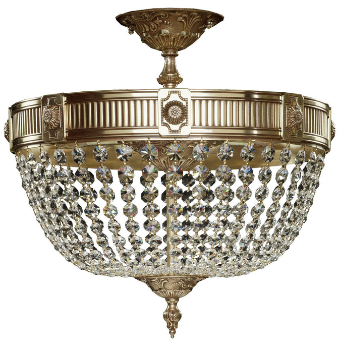 American Brass & Crystal FM8002-P-01G Eight Light Flush Mount, Polished Brass w/Umber Inlay