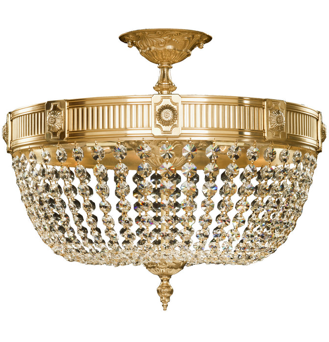 American Brass & Crystal FM8003-P-16G Nine Light Flush Mount, True Brass