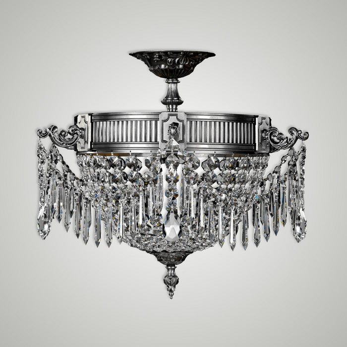 American Brass & Crystal FM8011-P-10G Three Light Semi-Flush Mount, Antique Silver