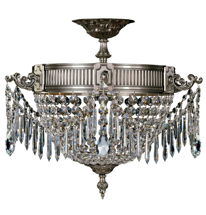 American Brass & Crystal FM8011-P-10G Three Light Semi-Flush Mount, Antique Silver