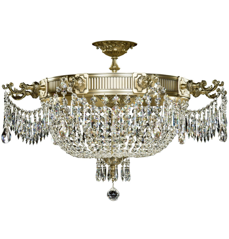 American Brass & Crystal FM8013-P-03G Nine Light Flush Mount, French Gold Glossy
