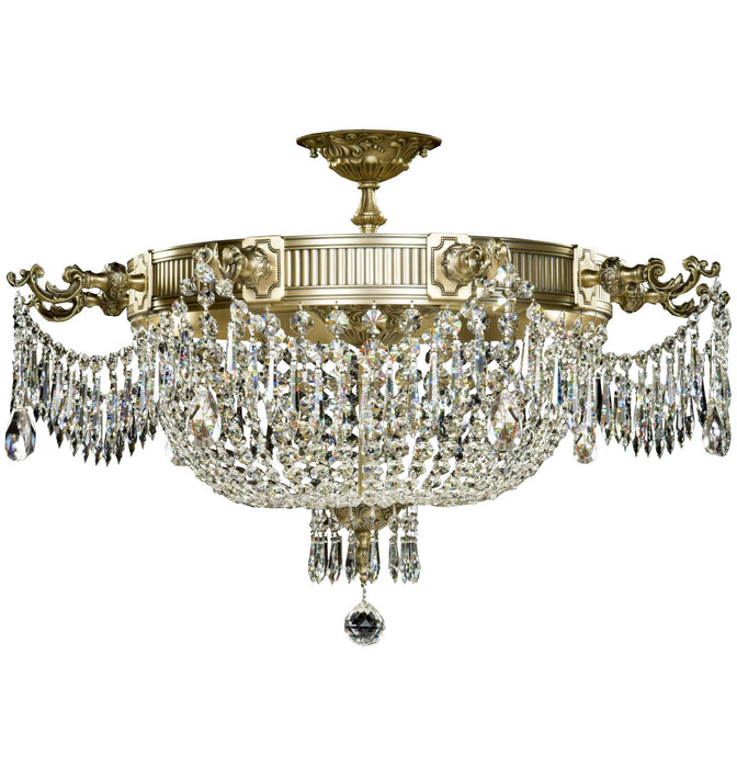 American Brass & Crystal FM8013-P-03G Nine Light Flush Mount, French Gold Glossy