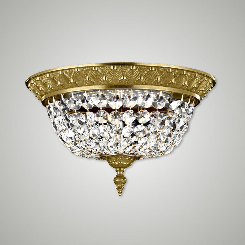 American Brass & Crystal FM8615-P-16G Three Light Flush Mount, True Brass
