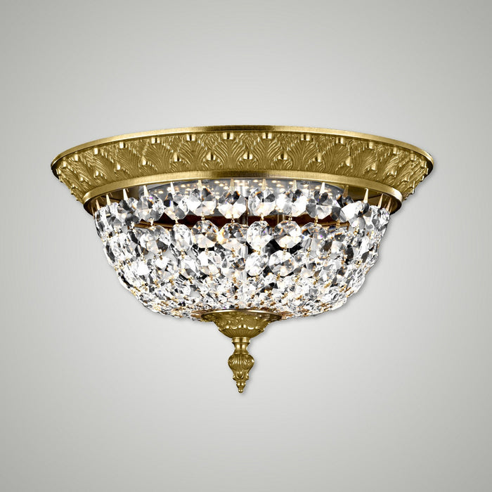 American Brass & Crystal FM8615-P-16G Three Light Flush Mount, True Brass