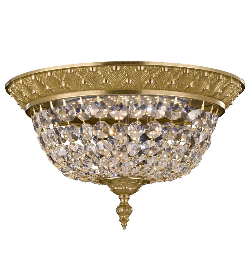 American Brass & Crystal FM8615-P-16G Three Light Flush Mount, True Brass