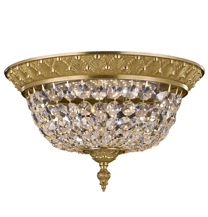 American Brass & Crystal FM8615-P-16G Three Light Flush Mount, True Brass