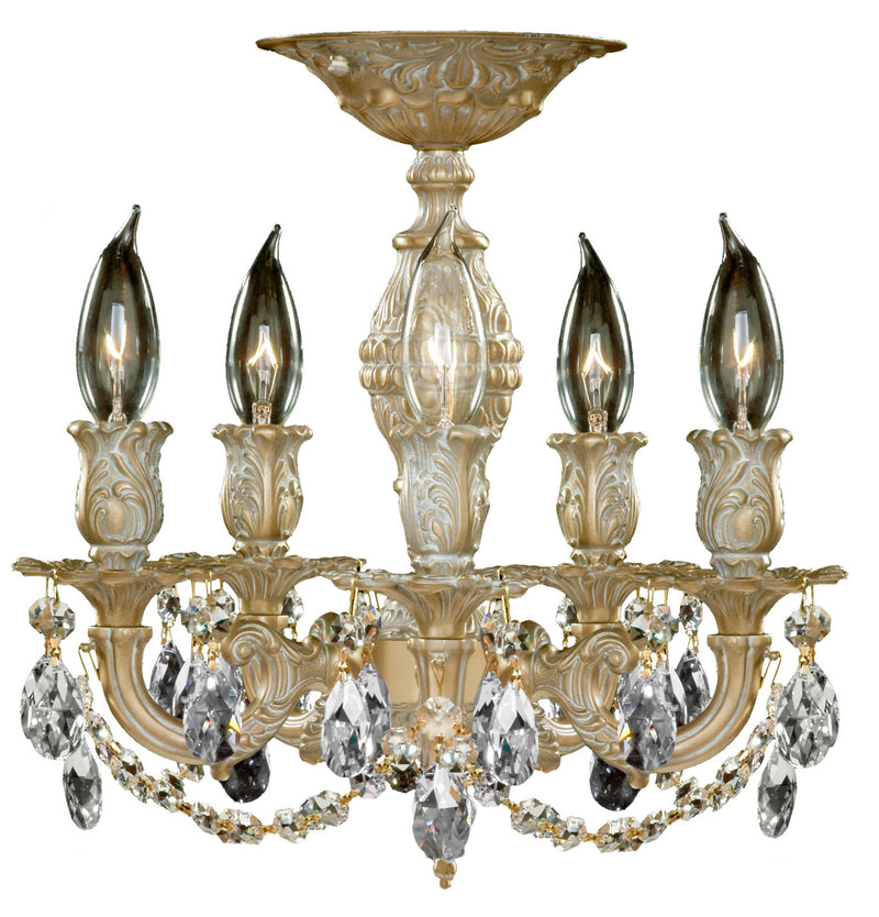 American Brass & Crystal FM9501-O-04G Five Light Flush Mount, Antique White Glossy