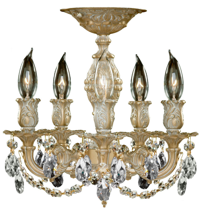 American Brass & Crystal FM9501-O-04G Five Light Flush Mount, Antique White Glossy
