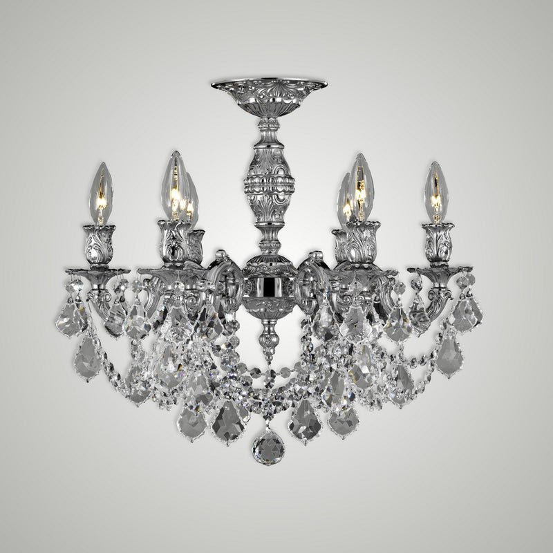 American Brass & Crystal FM9521-A-08G Six Light Semi-Flush Mount, Silver