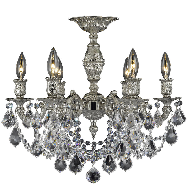 American Brass & Crystal FM9521-A-08G Six Light Semi-Flush Mount, Silver